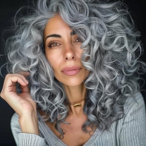 Silver Curly Hairstyle for Women over 60