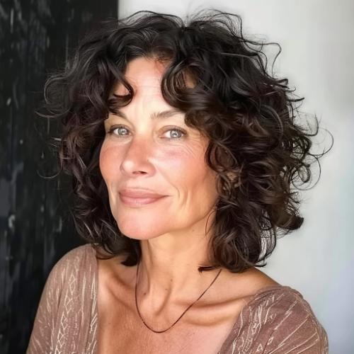 Brown Bob Curly Hairstyle for Women over 60