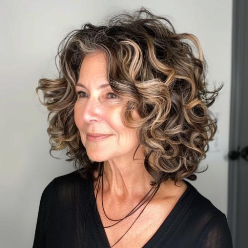 Caramel Curly Hairstyle for Women over 60