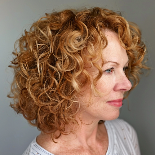 copper curly hair over 50