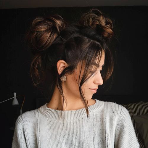 Two Braided Buns Long Hairstyle