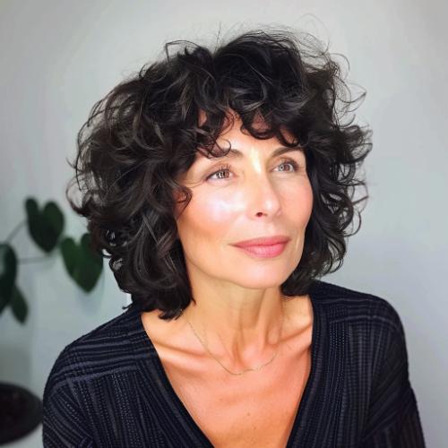 Shag with Wispy Bangs Curly Hairstyle for Women over 60