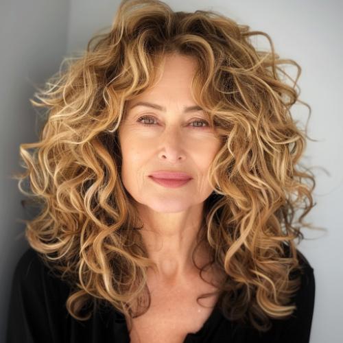 Golden Honey Layered Waves Hairstyle for Women over 60