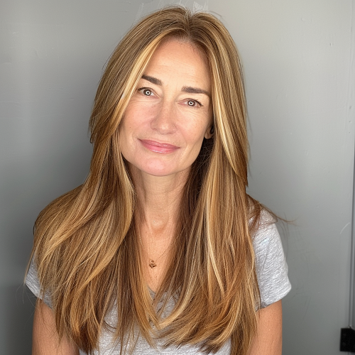 Long Straight Balayaged Hair Over 50