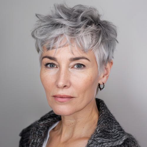 Messy Pixie Cut Woman Over 50