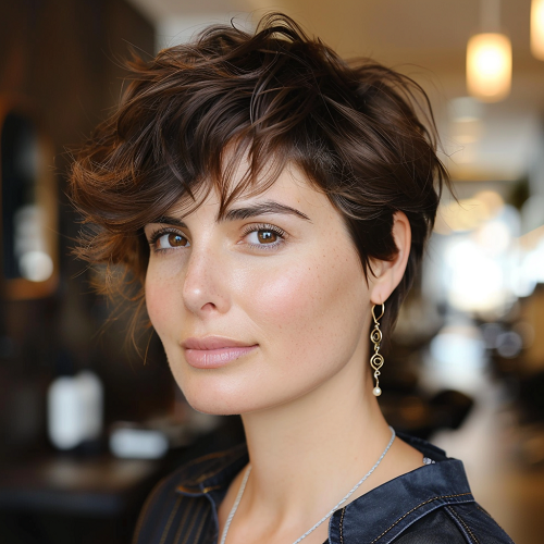  Effortless Wavy Pixie with Side Bangs Woman over 40