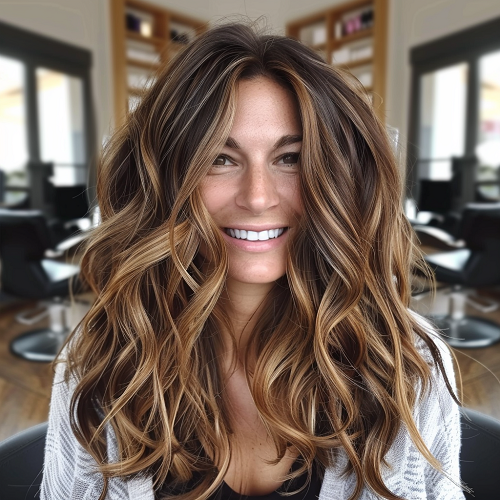 chocolate truffle brown hair with blonde balayage highlights