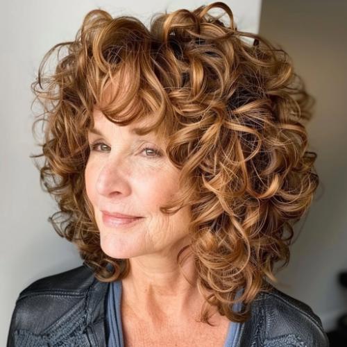 Honeyed Ringlet Layers Curly Hairstyle for Women over 60