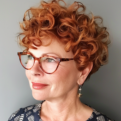 Auburn pixie over 50 with curls