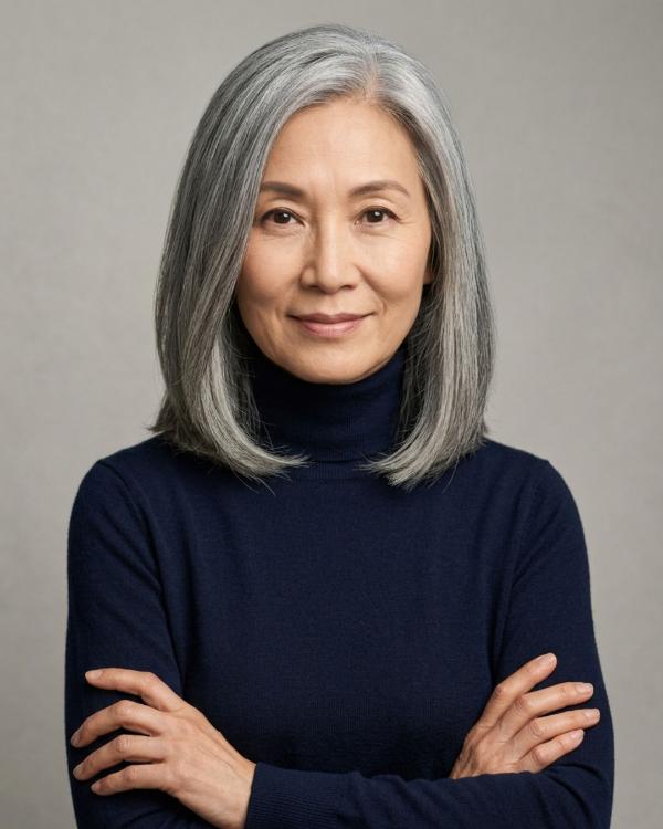 Wash and Wear Older Women Haircut Side-Parted Long Bob Lob
