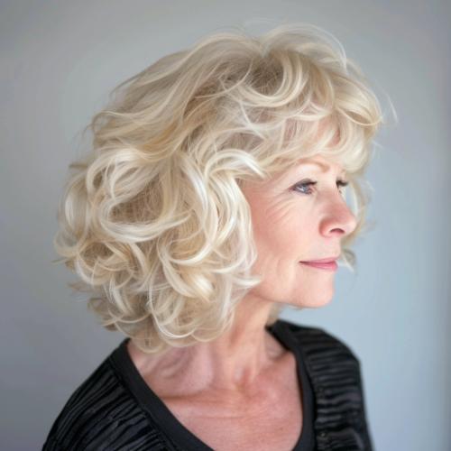 Blonde Voluminous Layers Curly Hairstyle for Women over 60