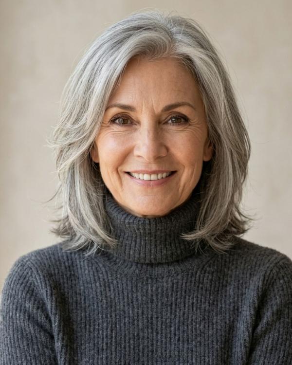 Wash and Wear Older Women Haircut Feathered Long Bob Cut