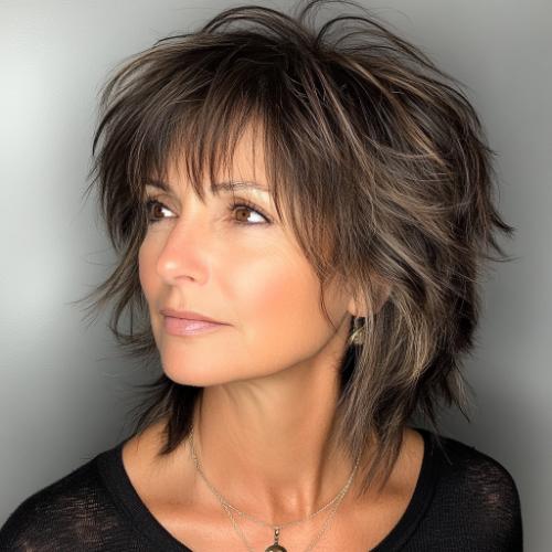 short haircut older woman with textured layered shag cut