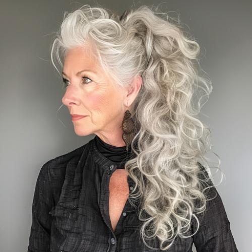 Curly Updo Ponytail Hairstyle for Women over 60