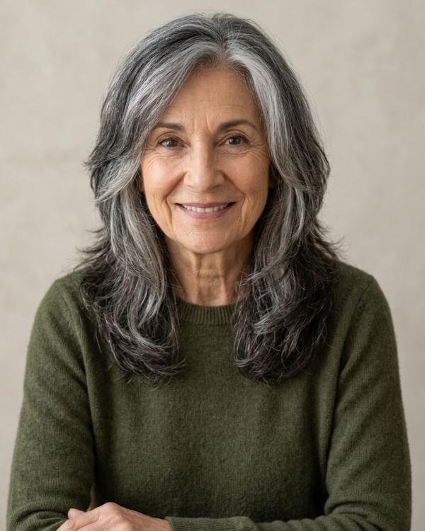 Wash and Wear Older Women Haircut Long Gray Haircut