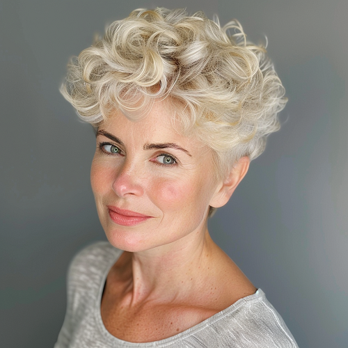 Curly Blonde Pixie Over 50