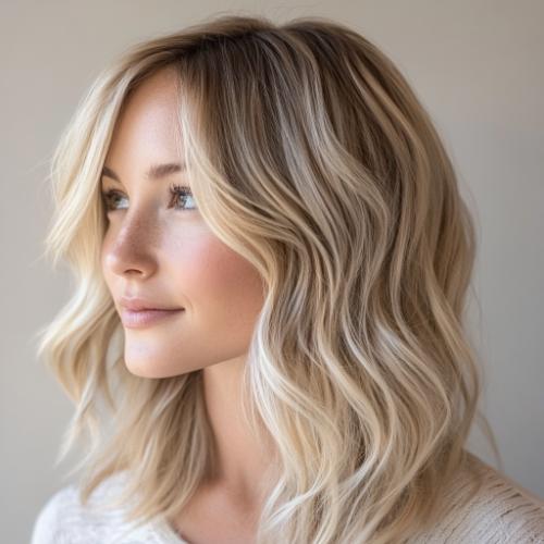 Sun-Kissed Shoulder-Grazing Wavy Haircut