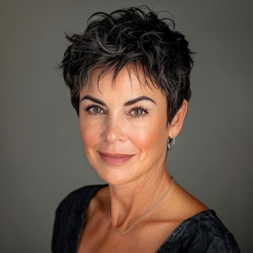 Raven Black Pixie with Gray Highlights
