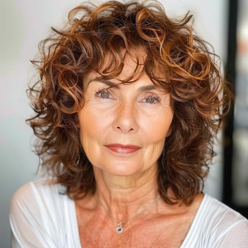 Mocha Layered Spirals Curly Hairstyle for Women over 60