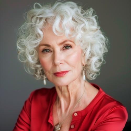 Platinum White Curly Hairstyle for Women over 60