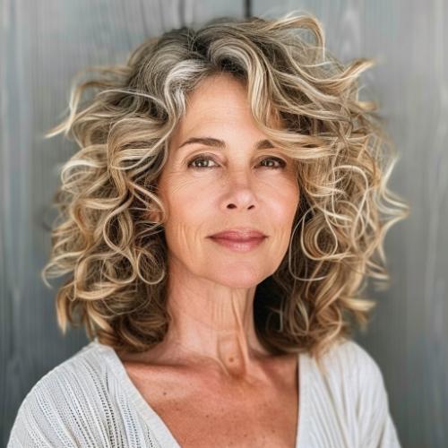 Sandy Voluminous Curly Hairstyle for Women over 60