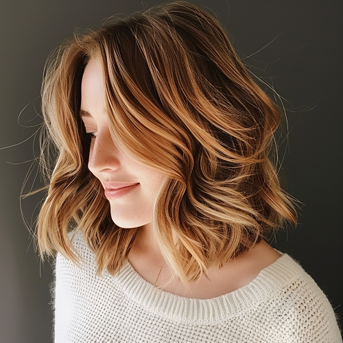 light brown hair illuminated by honey blonde highlights