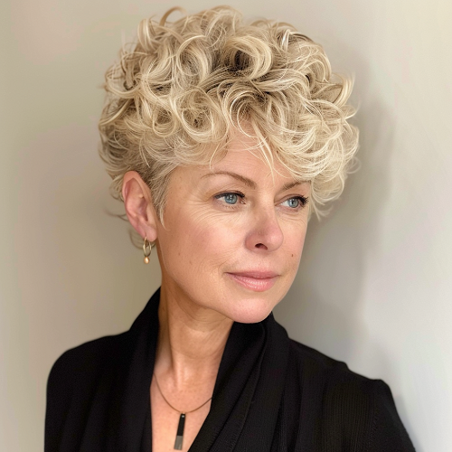 Textured pixie over 50 blonde hair