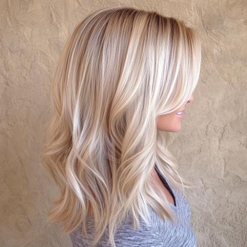 Medium Honey and Ash Blonde Layered Lob