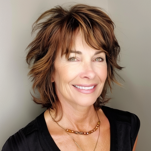 Short shaggy layers with bangs over 60