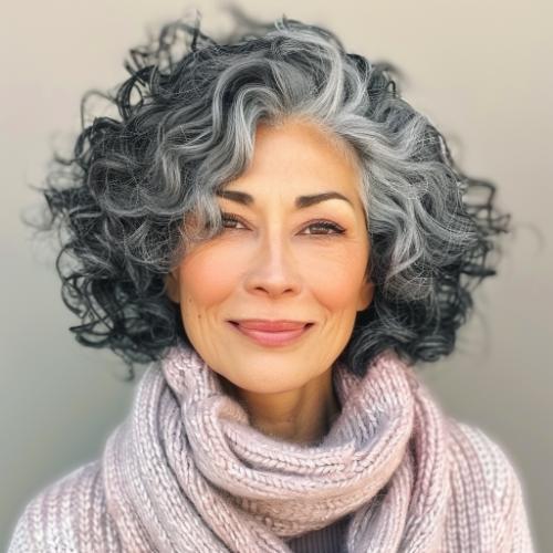 gray Curly Hairstyle for Women over 60