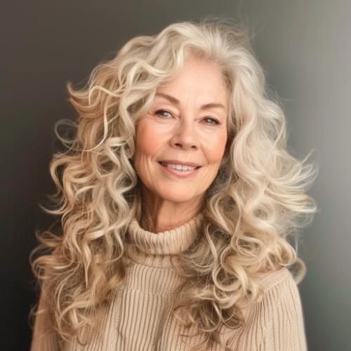 Gray Blonde Curly Hairstyle for Women over 60