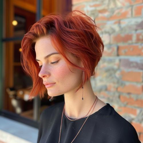 Bright Fiery Red Bixie Haircut