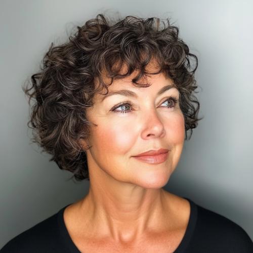 short hairstyle older woman with face-framing curls