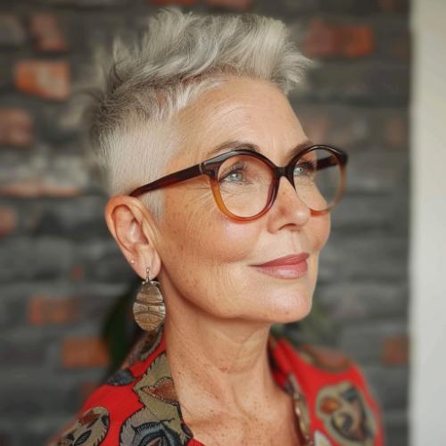 Bold Pixie Cut with Undercut Older Woman