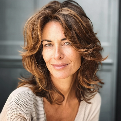 Layered Tousled Brown Hair Over 50