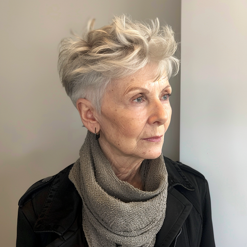 Choppy Gray Hair Mature Woman