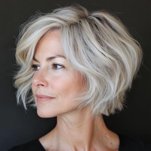 older woman with effortlessly tousled wavy bob