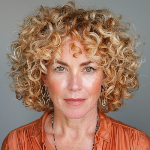 Curly bob with bangs over 50