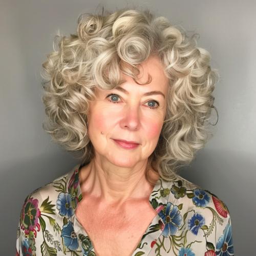 Diffused Bob Curly Hairstyle for Women over 60