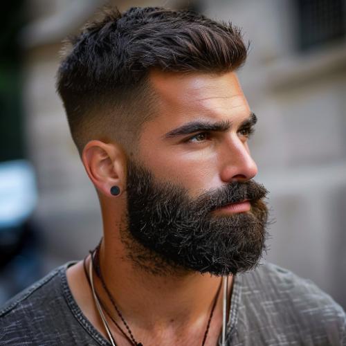 Long Top Short Sides Crop with Thick Beard