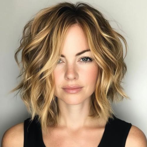 Medium Layered Wavy Bob with Soft Curls