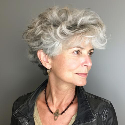 Pixie Cut with Textured Curls Hairstyle for Women over 60