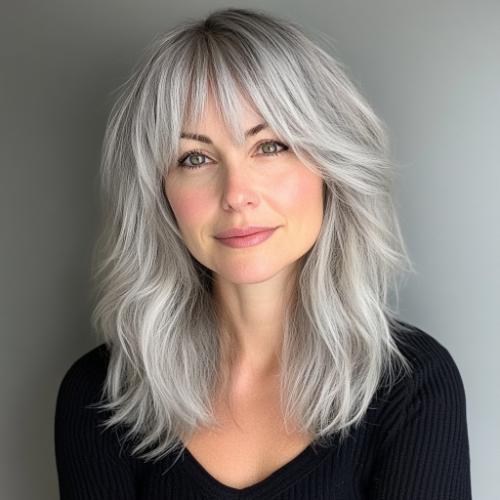 Medium Silver Layers with Bangs