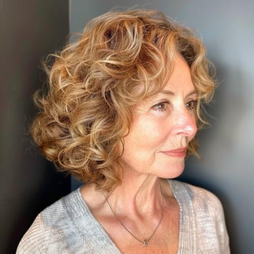 Textured Crop with Side Part Curly Hairstyle for Women over 60