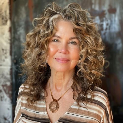 Waves with Highlights Curly Hairstyle for Women over 60