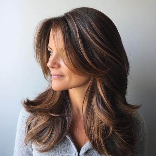 Highlighted Long Layers< Medium Hair