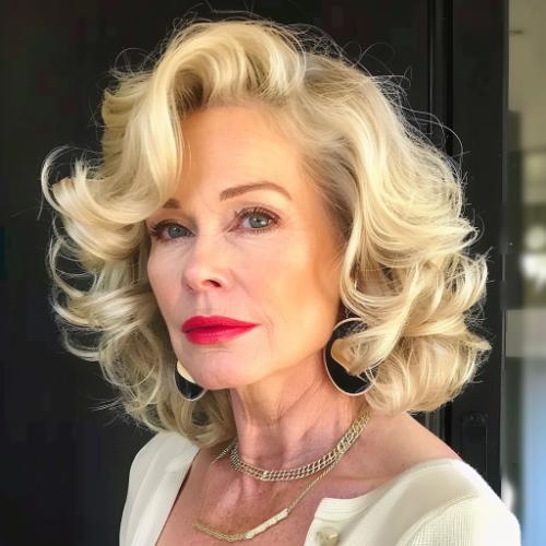 Hollywood Glamour Waves Curly Hairstyle for Women over 60