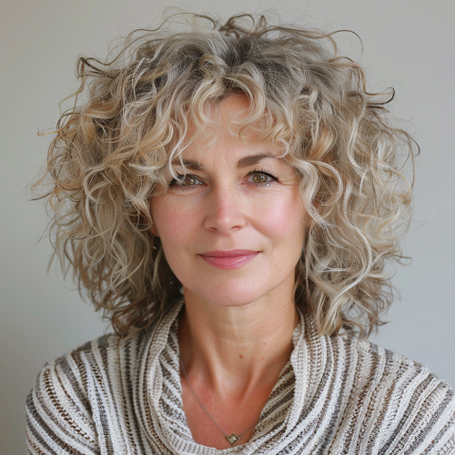 Curly lob with fringe over 50