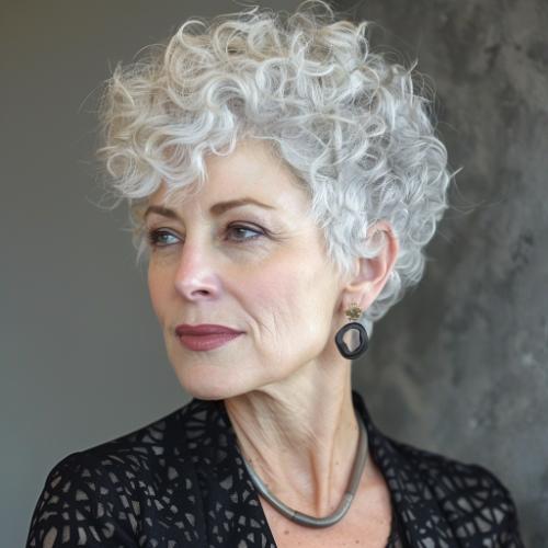 Super Short Curly Hairstyle for Women over 60