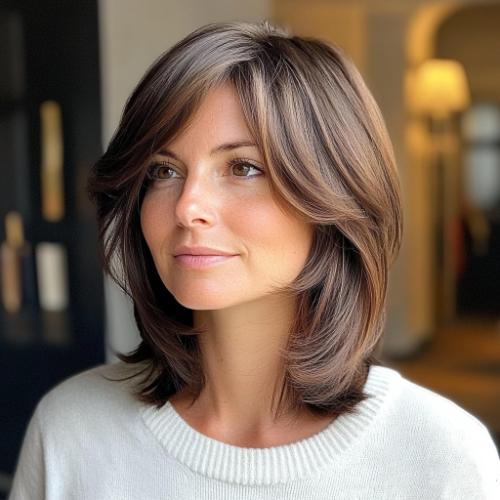 High Volume Medium Lob with Side Bangs